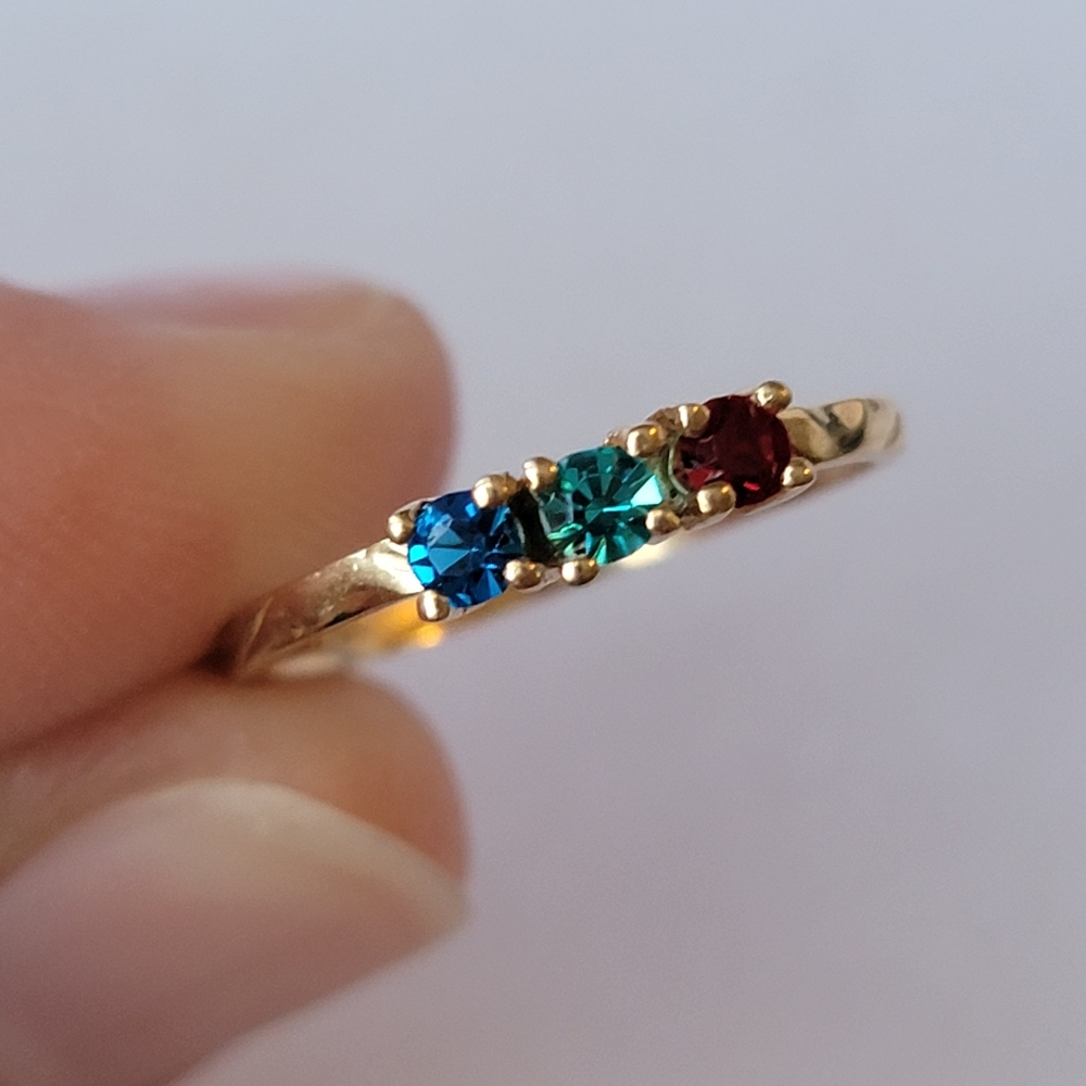 Triple Gemstone Gold Plated Vintage Ring Size 6 Textured Band Dainty - Picture 10 of 13
